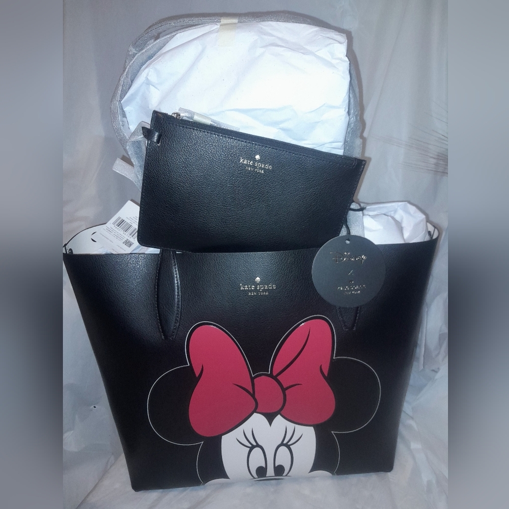 New Kate Spade Disney Reversible Minnie Mouse Tote/Detachable Wristlet NWT